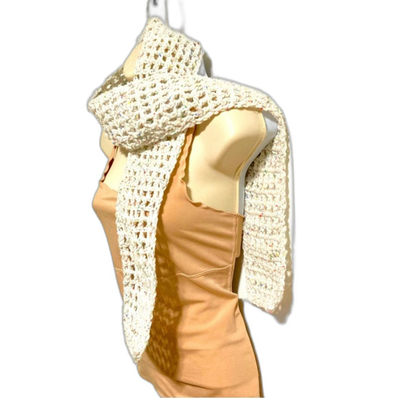 Sprinkled Donut Fashion SCARF Windowpane Crocheted 58 x 4.5 inches - Picture 8 of 11